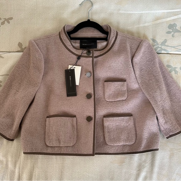 BCBG NWT Cropped Fully Lined Suit Jacket Wool/Viscose Blend 3/4 Sleeve - Picture 1 of 7